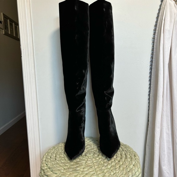 Tamara Mellon Over The Knee Black Velvet Point Toe Heel Boots NWT - Picture 3 of 11
